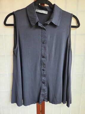 Sandro Ferrone Roma Sleeveless Button Down Shirt Minimalist Dark Academia Navy L